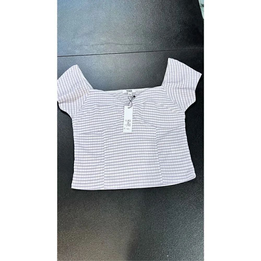 BB Dakota Women's Cap Sleeve Gingham Corset Top Purple White Sz Medium NWT P1-68